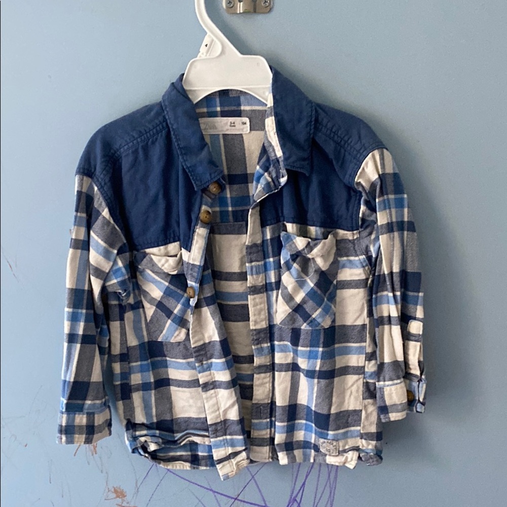 Zara Blue and White Button Down Shirt with Unique Design